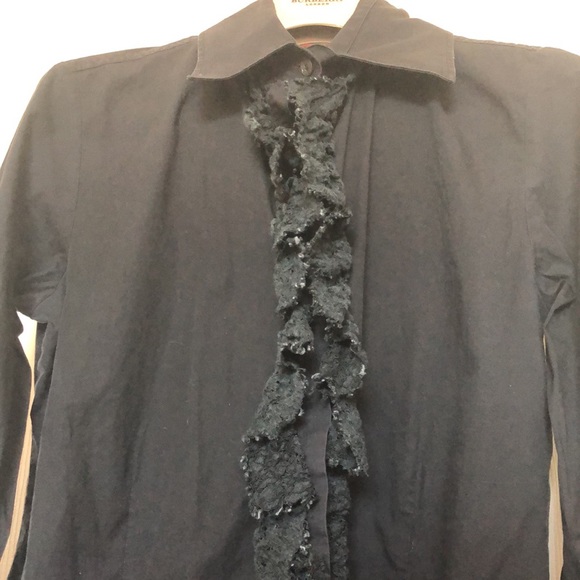 Burberry black button down shirt with ruffle detail - Picture 2 of 4